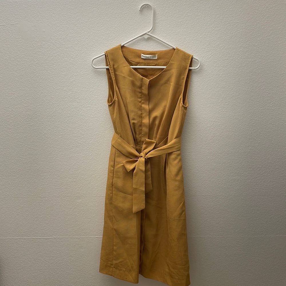 Linen dress from Korea - mustard color detachable belt size medium